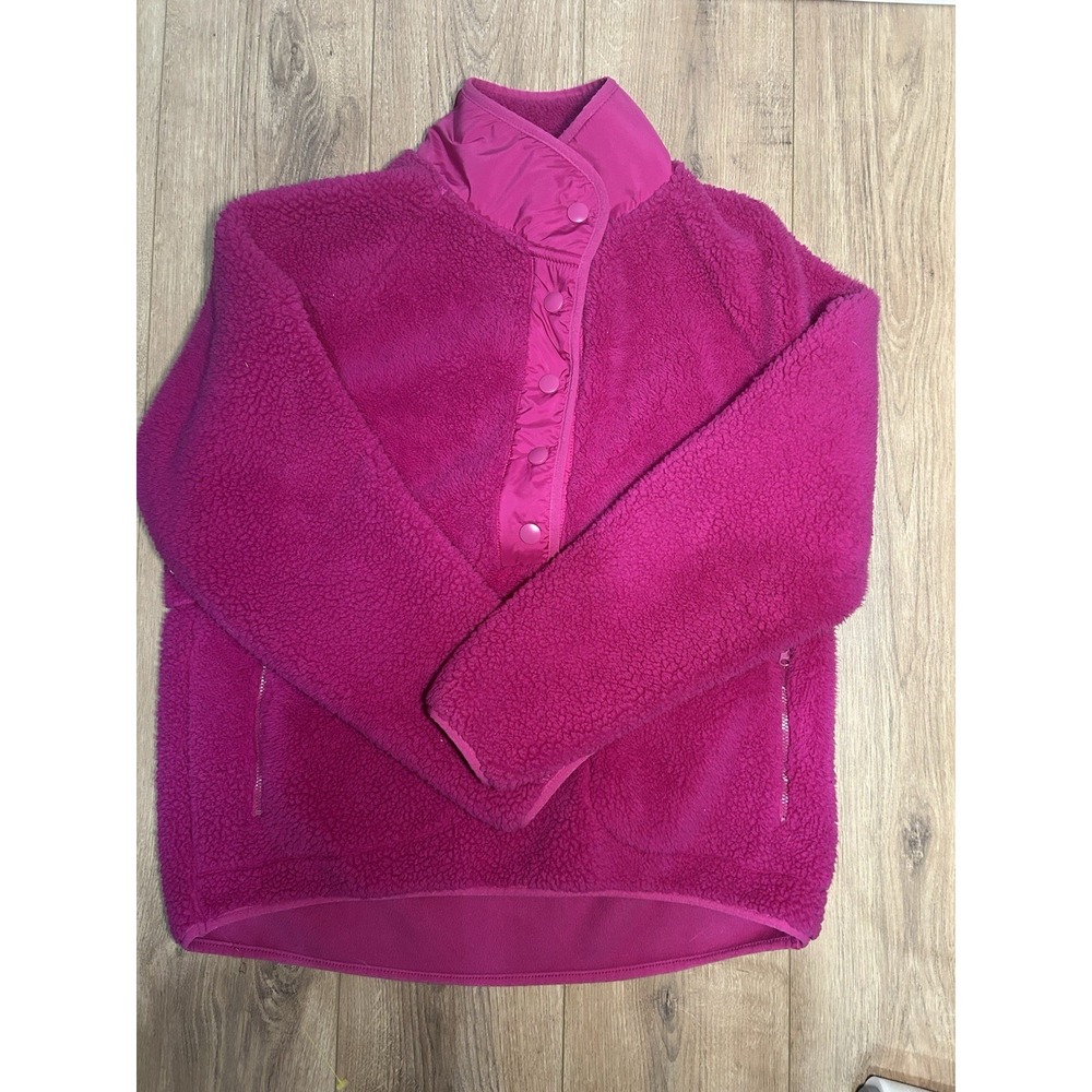 Women's Pink Lou & Grey Faux Fur Fluffy Snap‎ Closure Pullover Size Small
